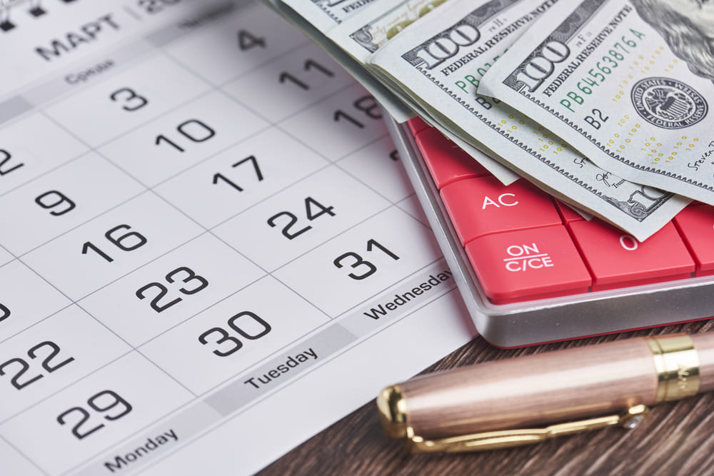 calculator us dollars monthly calendar pay day last day concepts 1 2 2