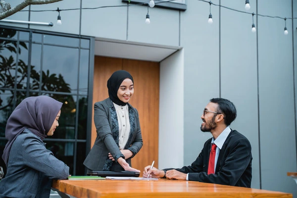side view man using mobile phone while standing office 1