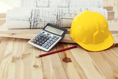 yellow helmet with blueprints calculator wood 1